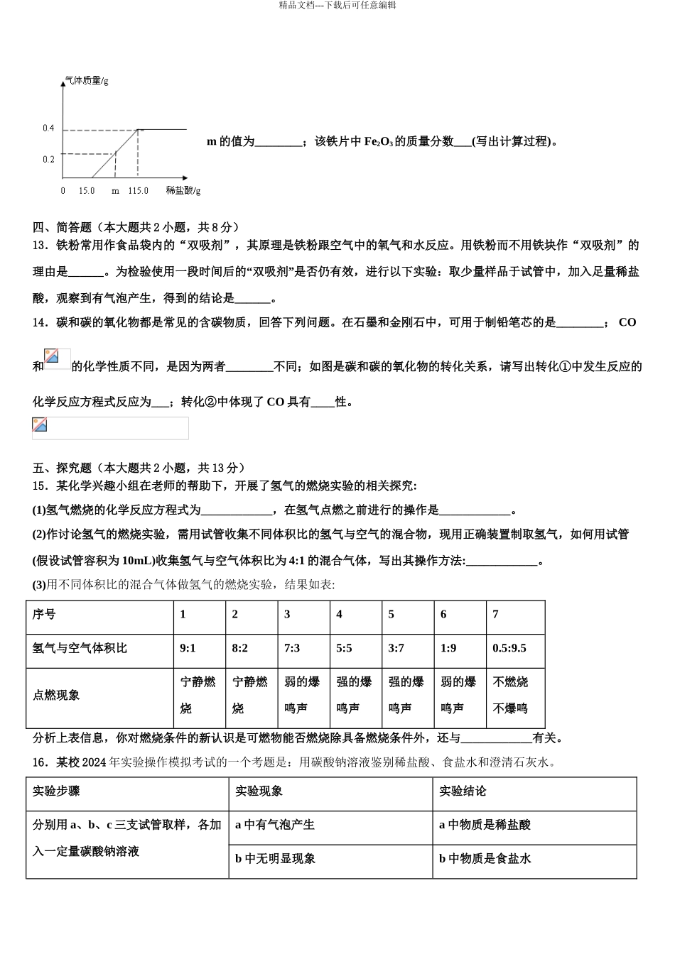2024年福建省泉州实验中学中考二模化学试题含解析_第3页