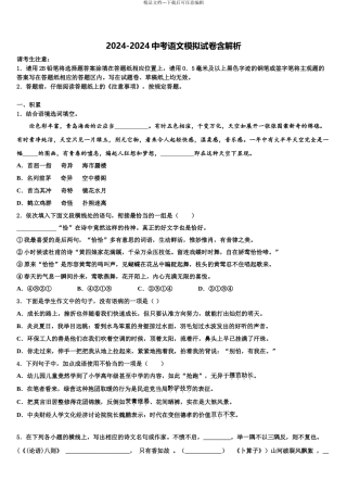 2024年福建省浦城县荣华实验学校中考语文最后冲刺模拟试卷含解析