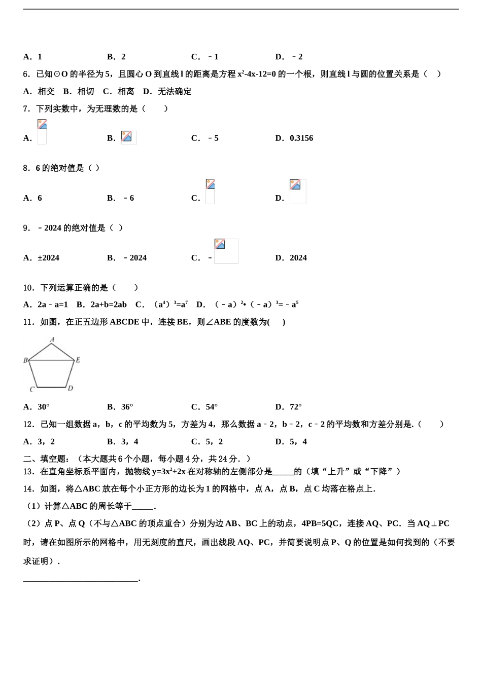 2024年福建省福安市城区初中小片区重点达标名校中考数学全真模拟试题含解析_第2页