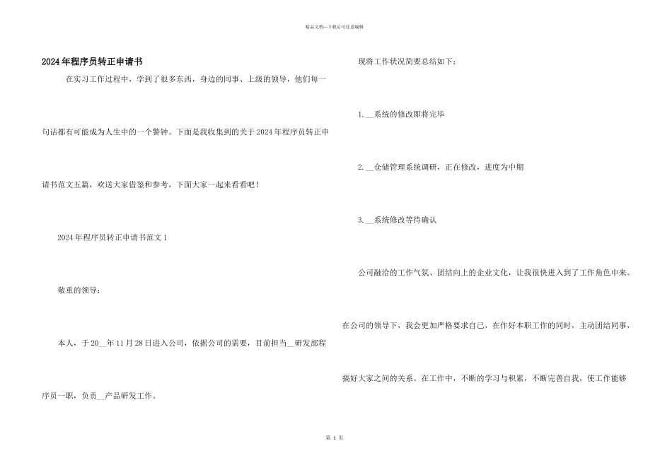 2024年程序员转正申请书_第1页