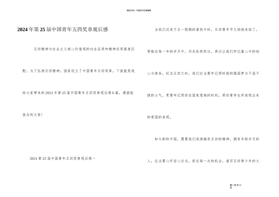 2024年第25届中国青年五四奖章观后感_第1页