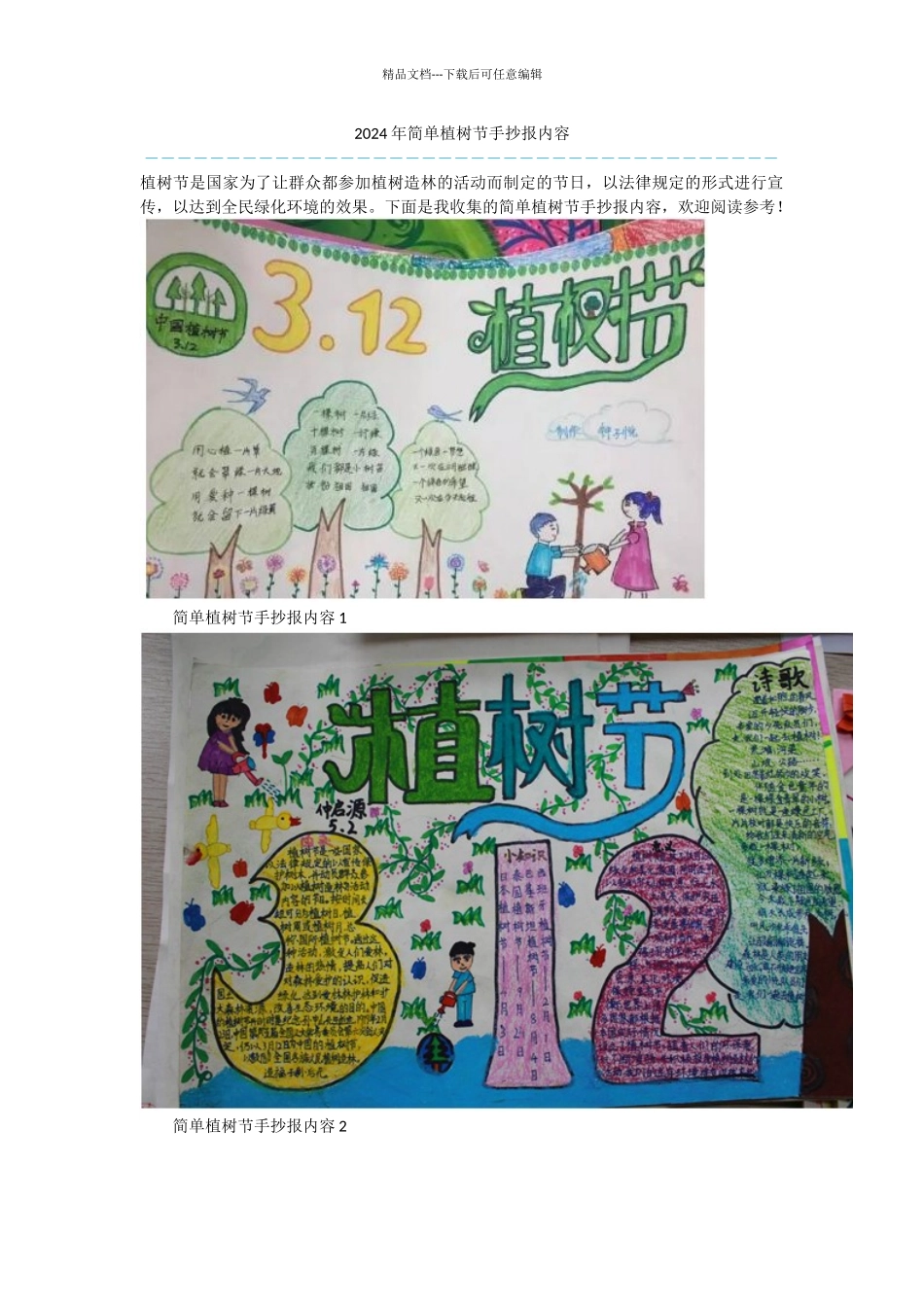 2024年简单植树节手抄报内容_第1页