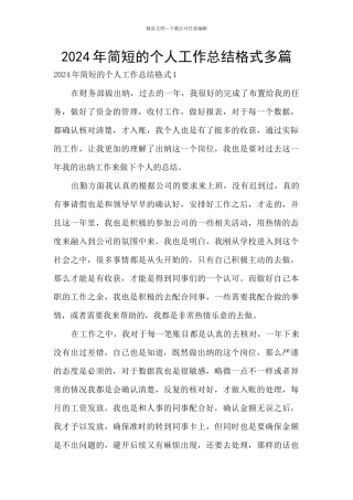 2024年简短的个人工作总结格式多篇