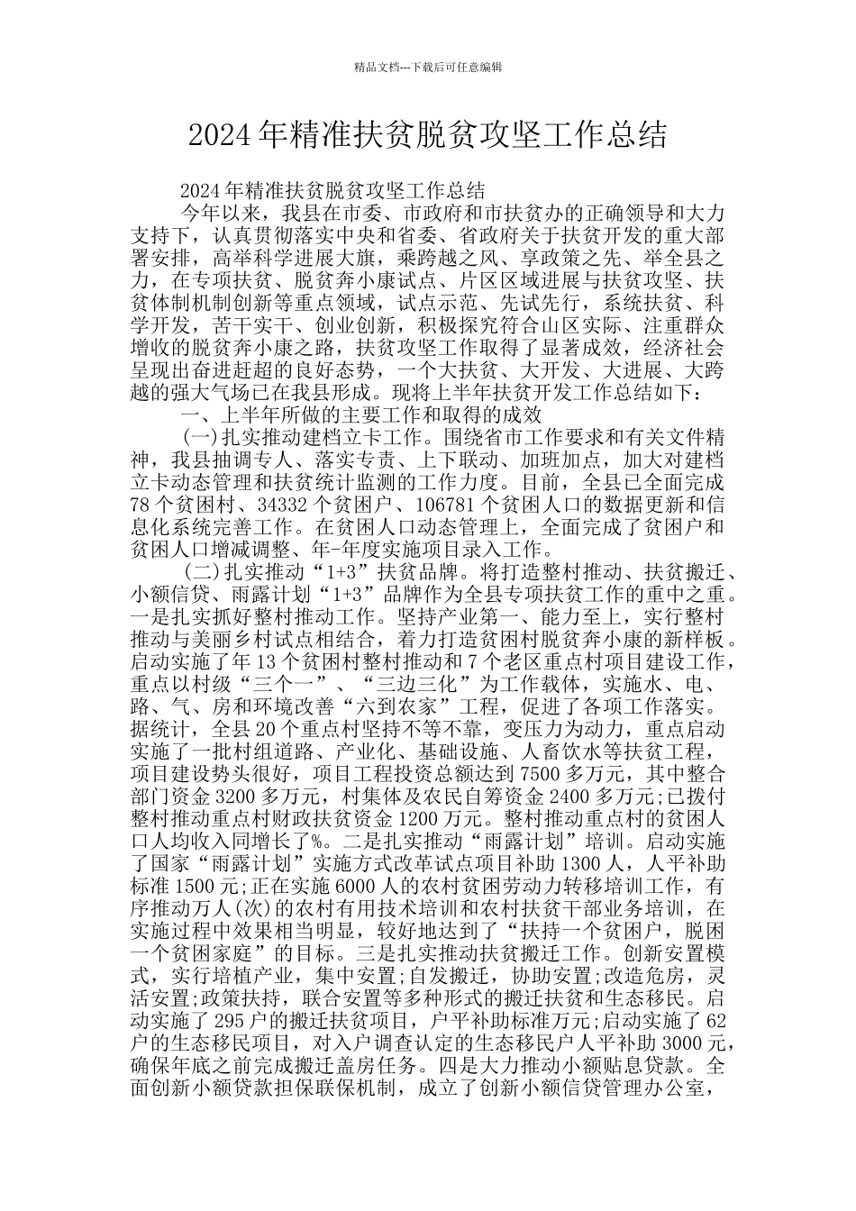 2024年精准扶贫脱贫攻坚工作总结_第1页