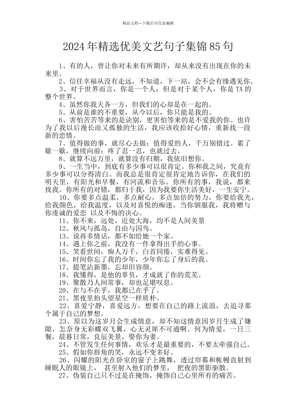 2024年精选优美文艺句子集锦85句_第1页