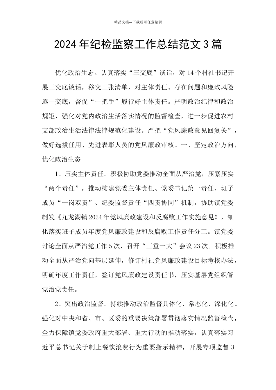 2024年纪检监察工作总结范文3篇_第1页