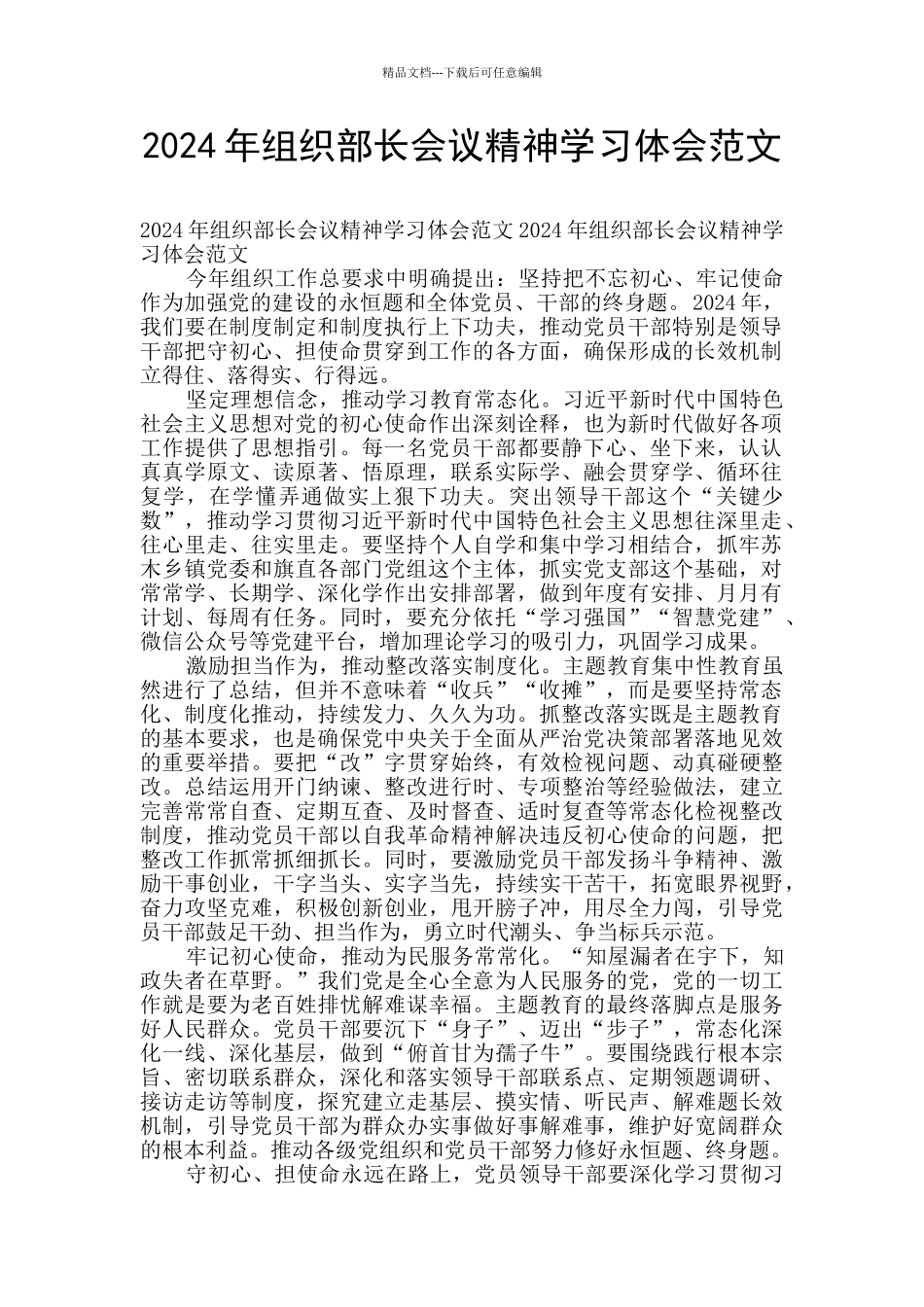 2024年组织部长会议精神学习体会范文_第1页