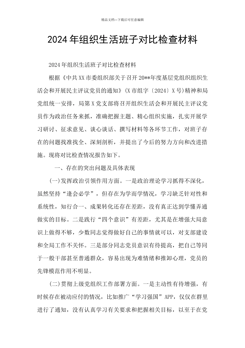 2024年组织生活班子对照检查材料_第1页