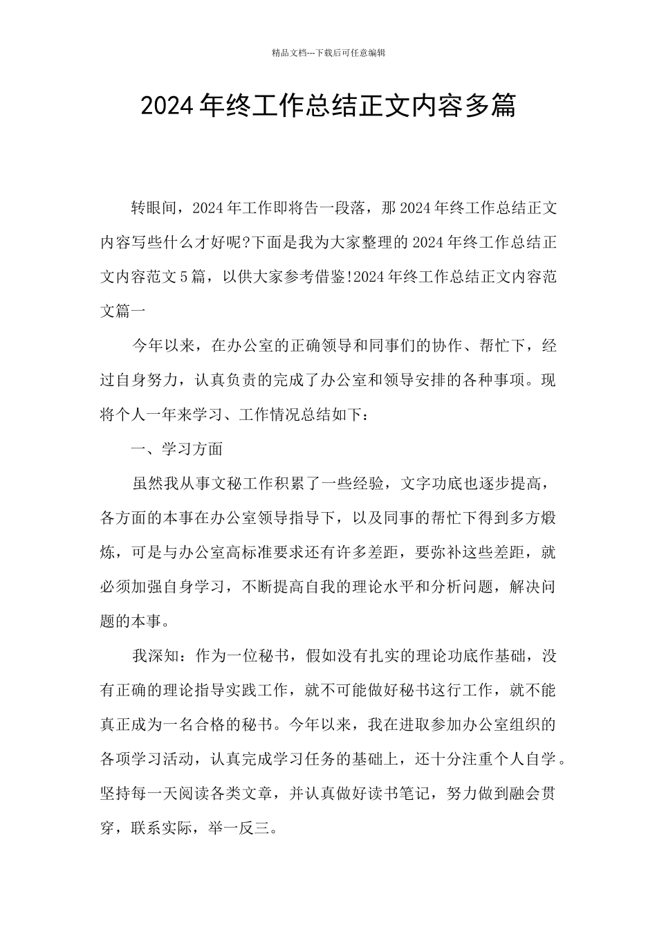 2024年终工作总结正文内容多篇_第1页