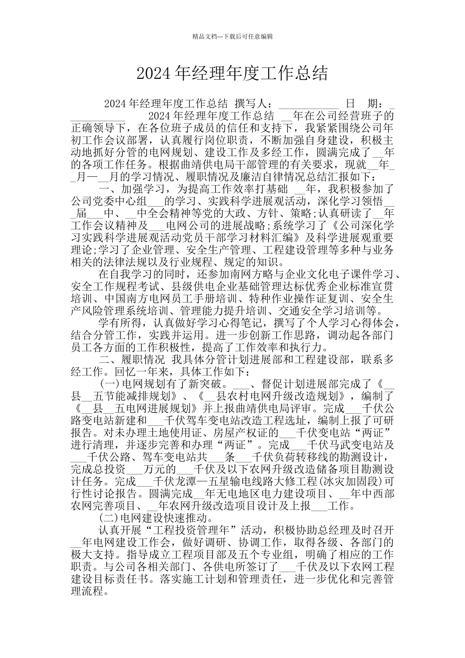 2024年经理年度工作总结_第1页