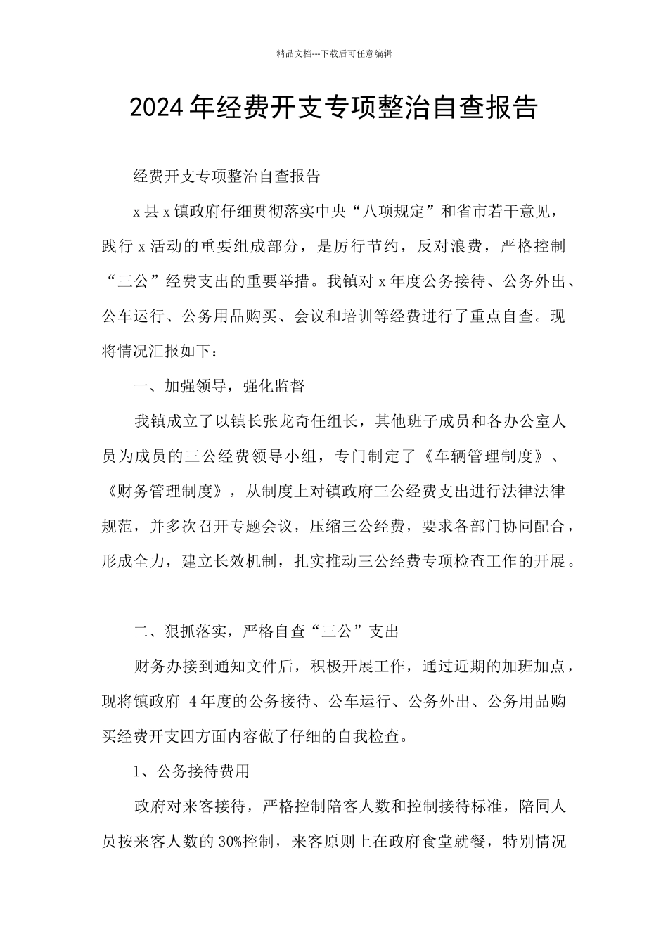 2024年经费开支专项整治自查报告_第1页