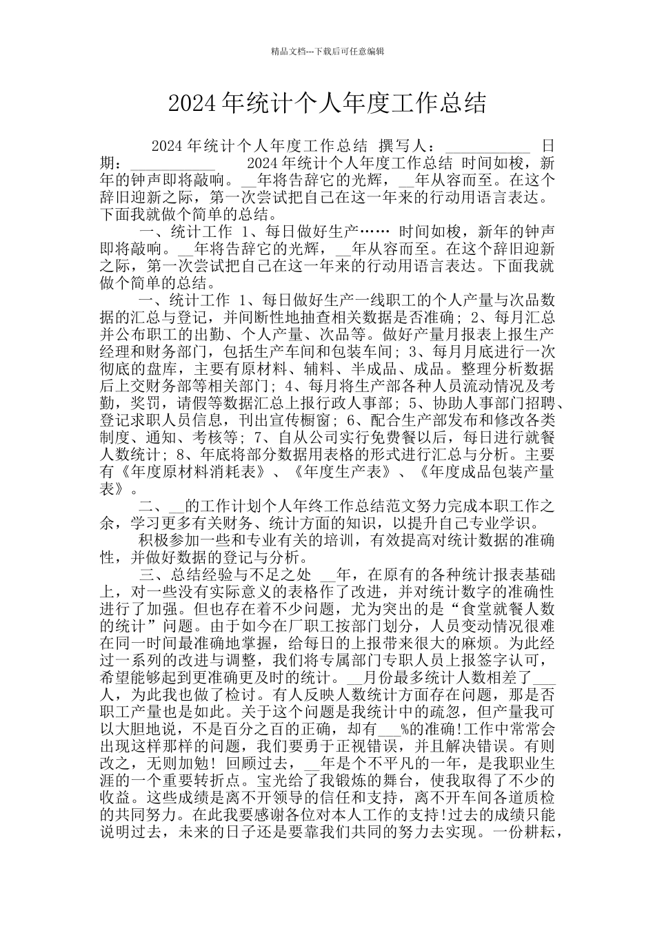 2024年统计个人年度工作总结_第1页