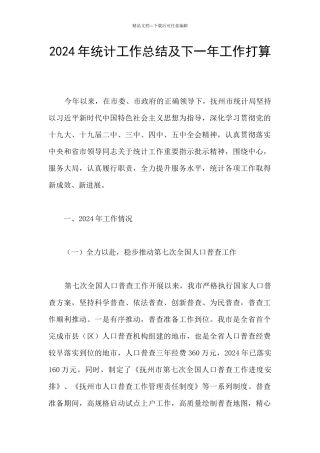 2024年统计工作总结及下一年工作打算