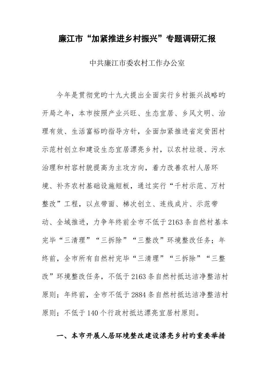 2025年廉江市加快推进乡村振兴专题调研汇报_第1页