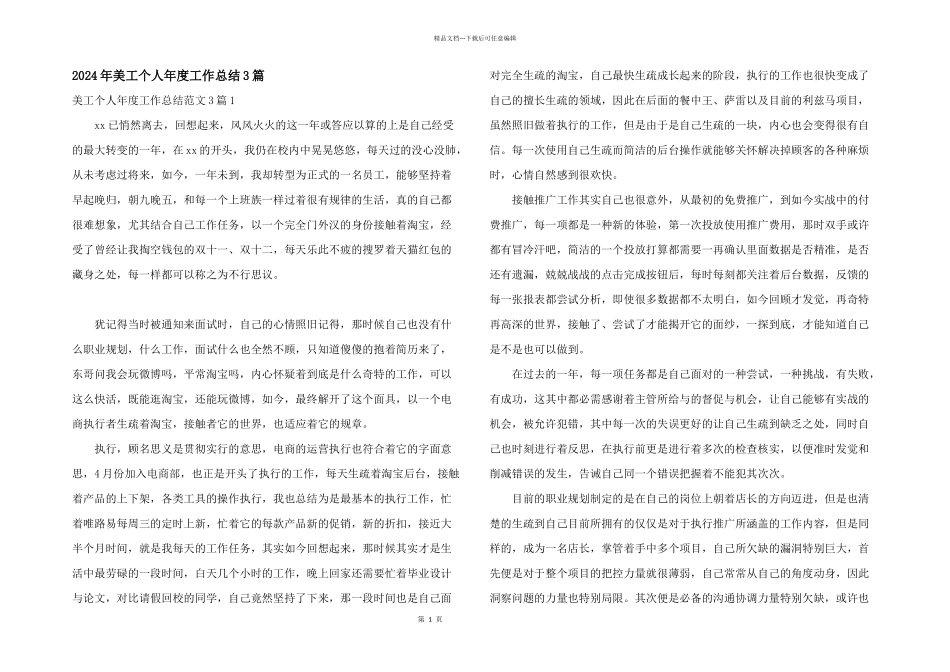 2024年美工个人年度工作总结3篇_第1页