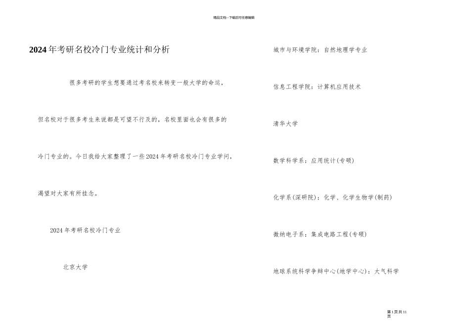 2024年考研名校冷门专业统计和分析_第1页