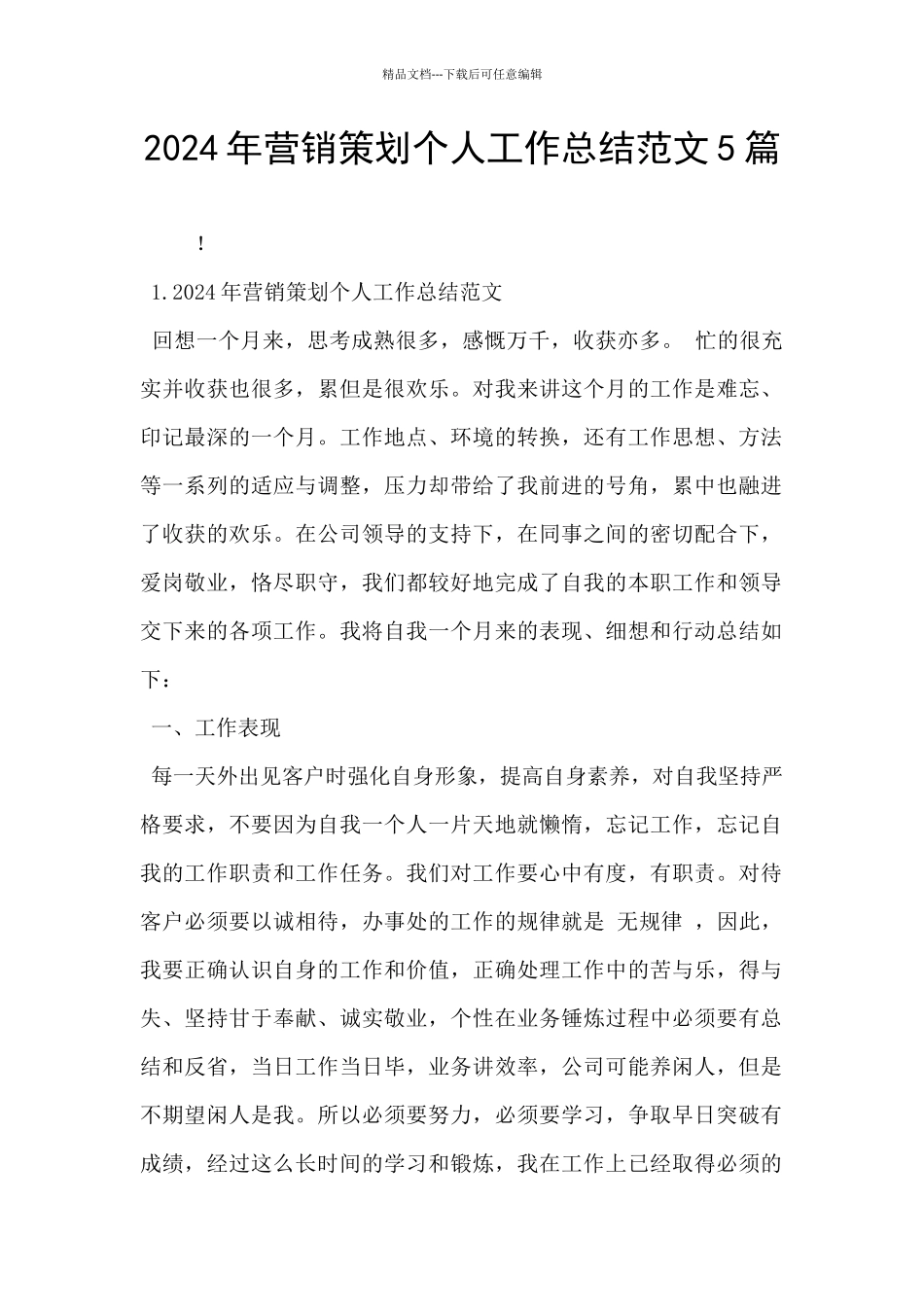 2024年营销策划个人工作总结范文5篇_第1页
