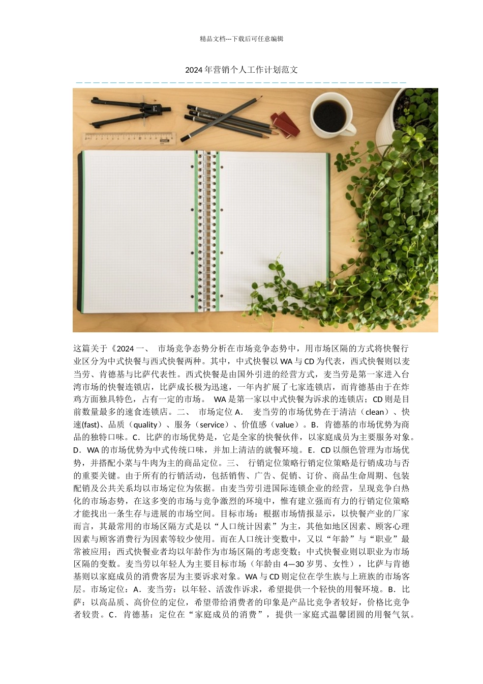2024年营销个人工作计划范文_第1页