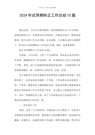 2024年试用期转正工作总结10篇
