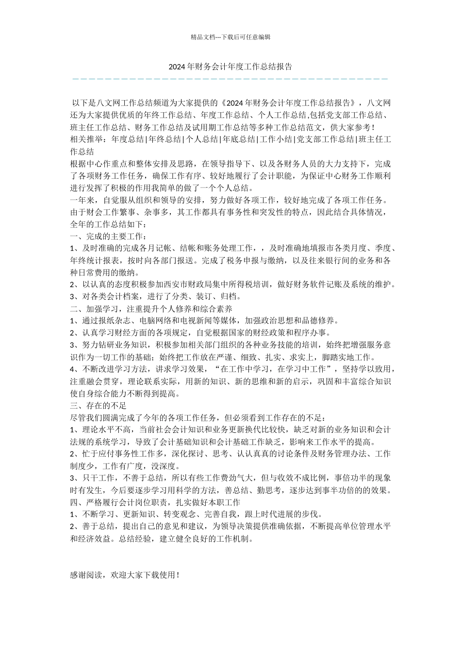 2024年财务会计年度工作总结报告_第1页