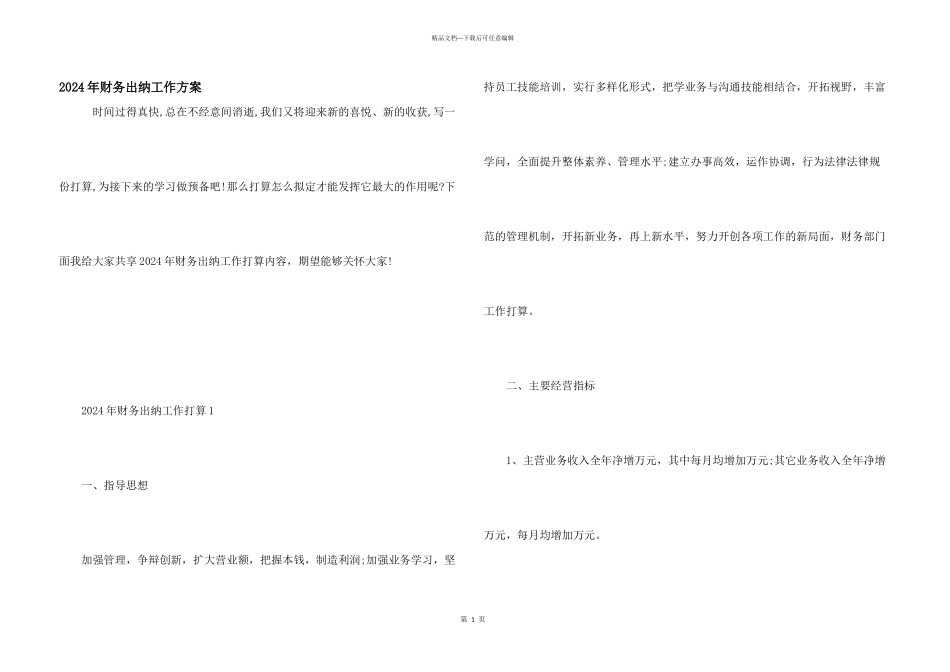 2024年财务出纳工作计划_第1页