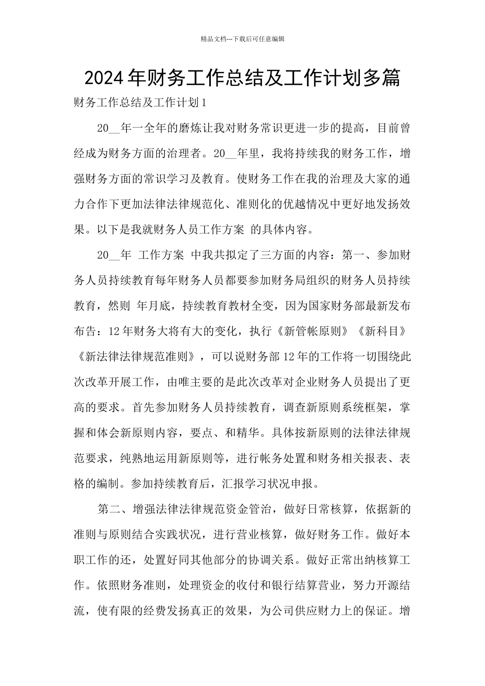 2024年财务工作总结及工作计划多篇_第1页
