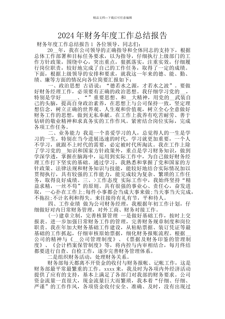 2024年财务年度工作总结报告_第1页