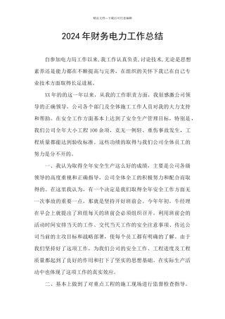 2024年财务电力工作总结