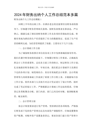 2024年财务出纳个人工作总结范本多篇