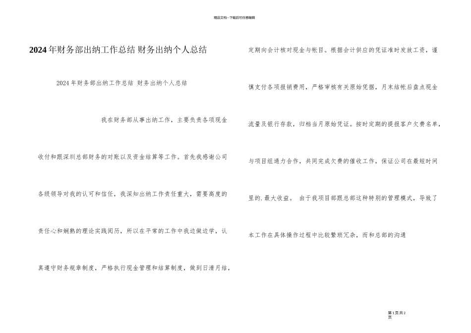 2024年财务部出纳工作总结_第1页