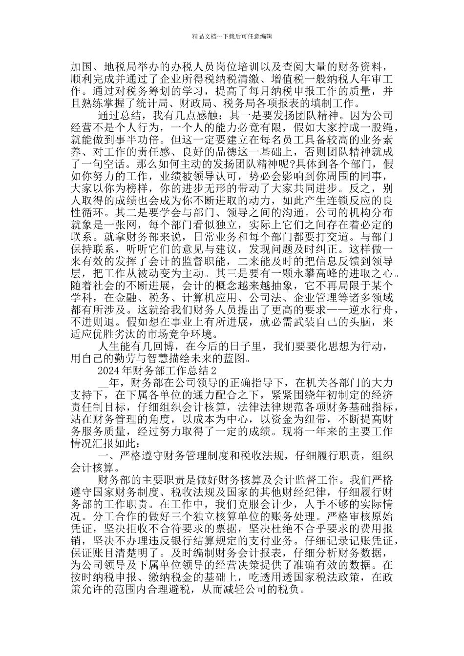 2024年财务部工作总结_第2页
