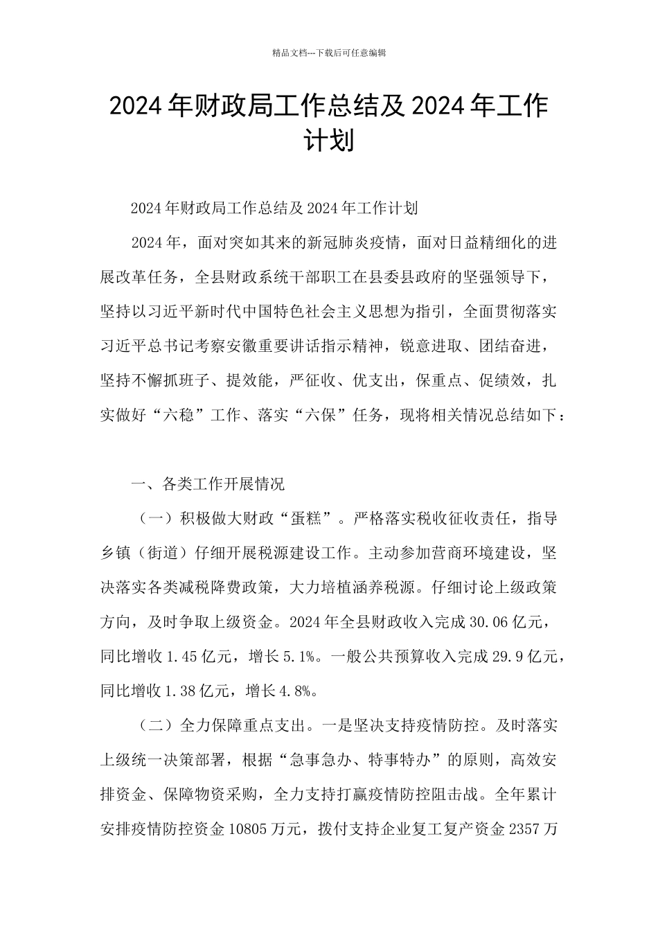 2024年财政局工作总结及2024年工作计划_第1页