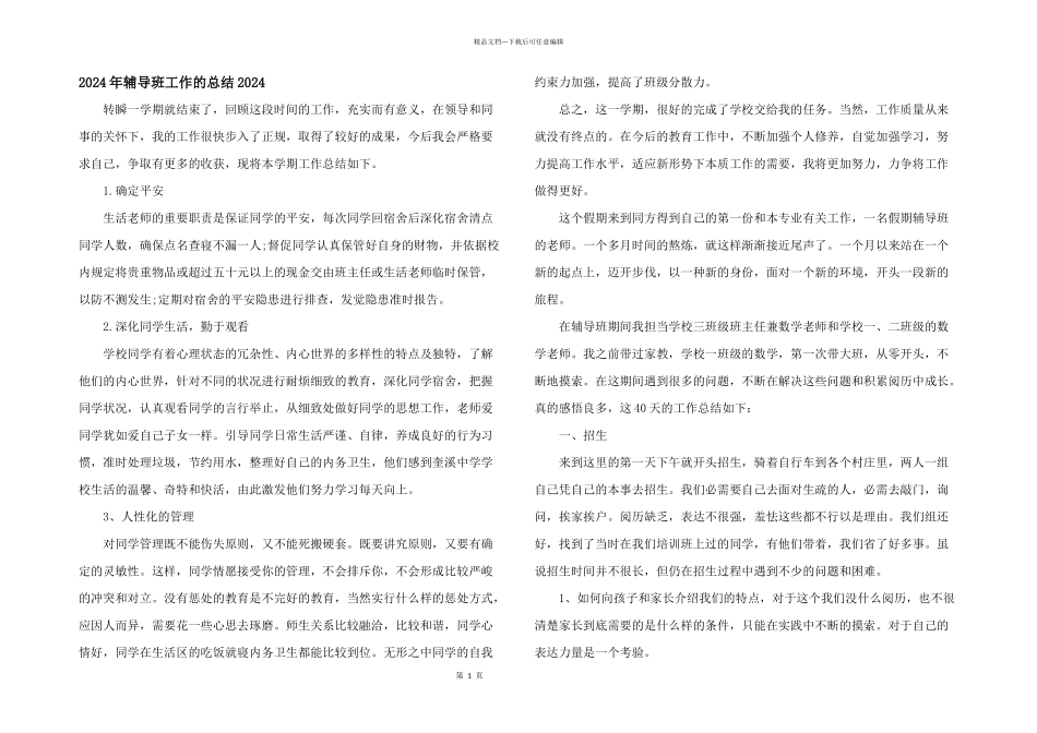 2024年辅导班工作的总结2024_第1页