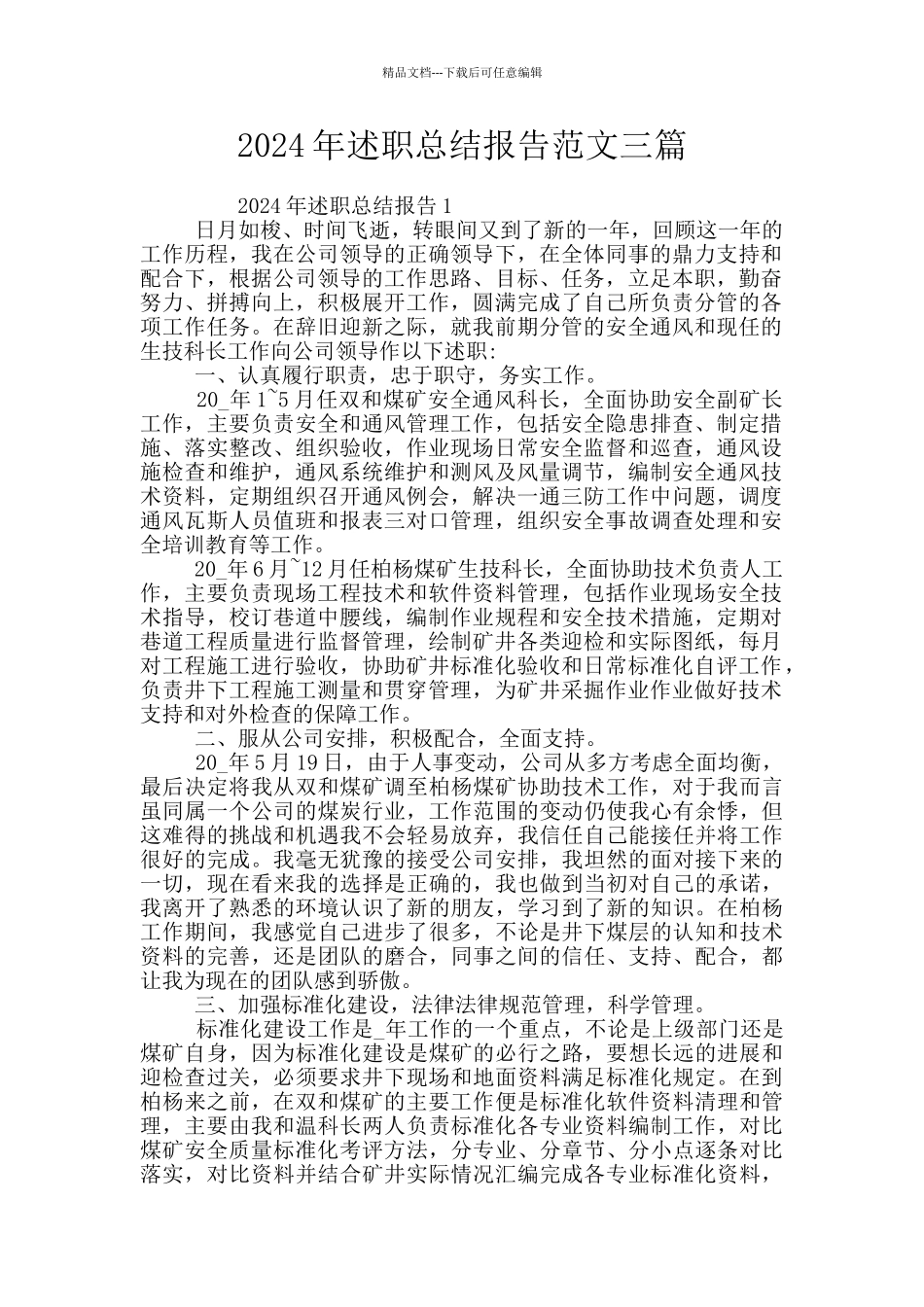 2024年述职总结报告范文三篇_第1页