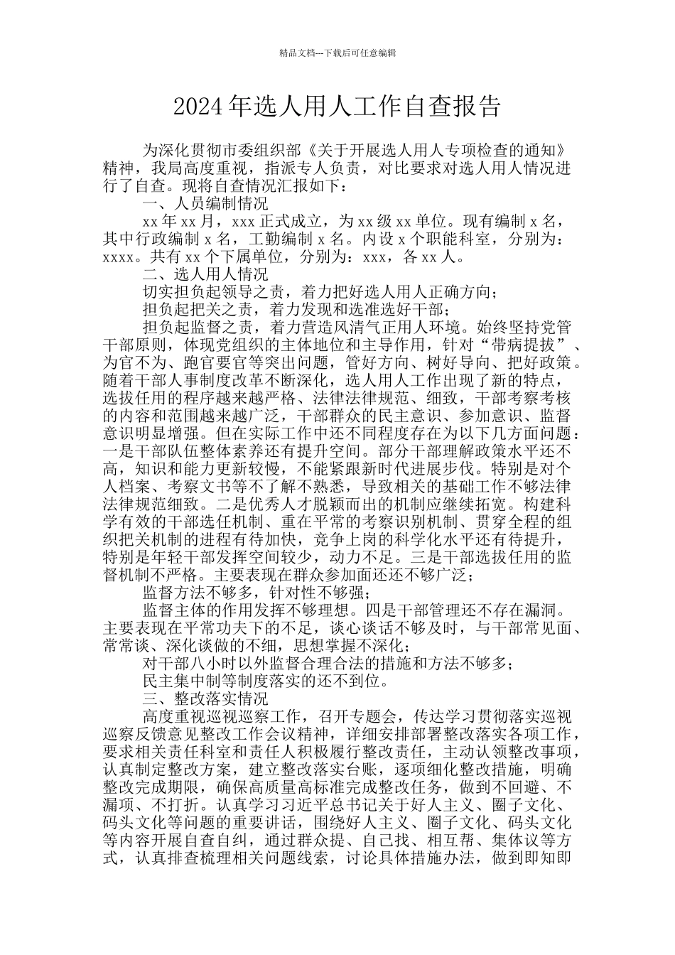 2024年选人用人工作自查报告_第1页