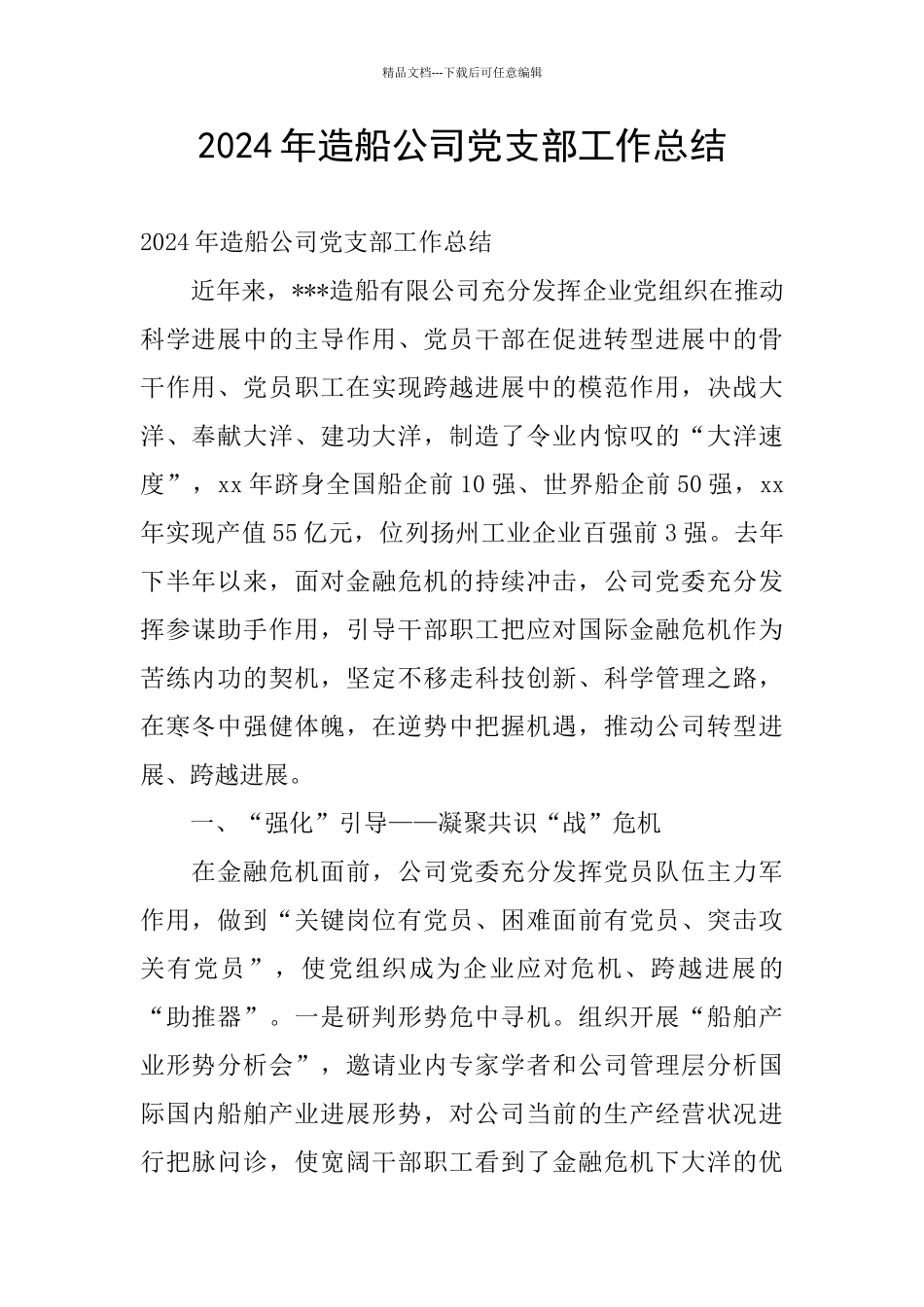 2024年造船公司党支部工作总结_第1页