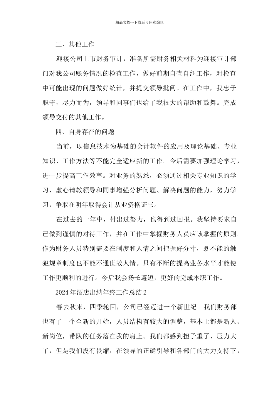 2024年酒店出纳年终工作总结_第2页