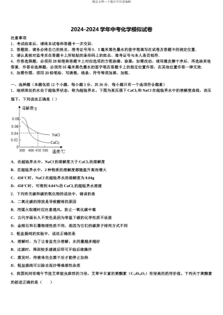 2024年重庆市江北区市级名校中考适应性考试化学试题含解析