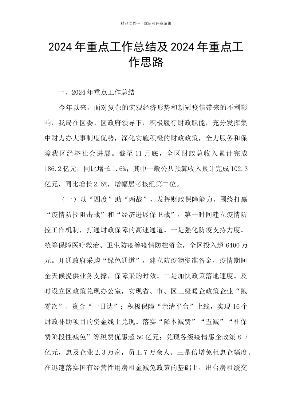 2024年重点工作总结及2024年重点工作思路_第1页