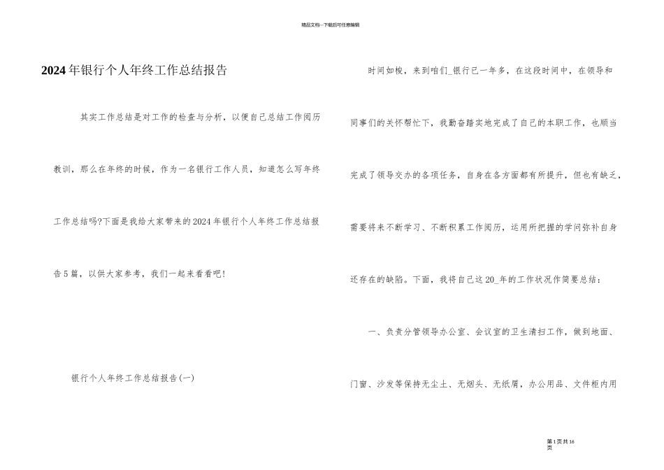 2024年银行个人年终工作总结报告_第1页