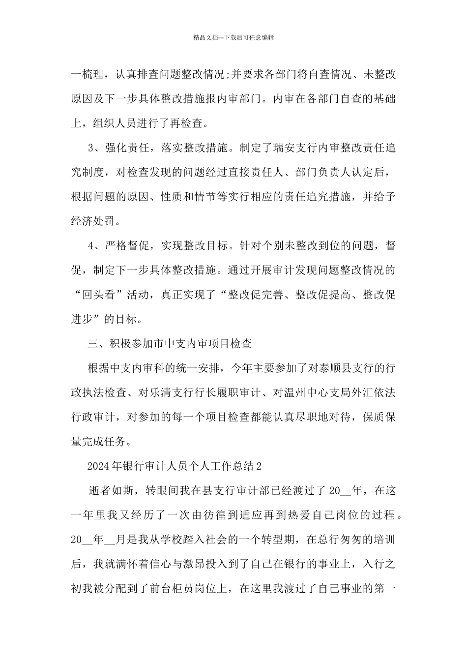 2024年银行审计人员个人工作总结5篇_第3页