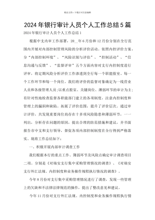 2024年银行审计人员个人工作总结5篇