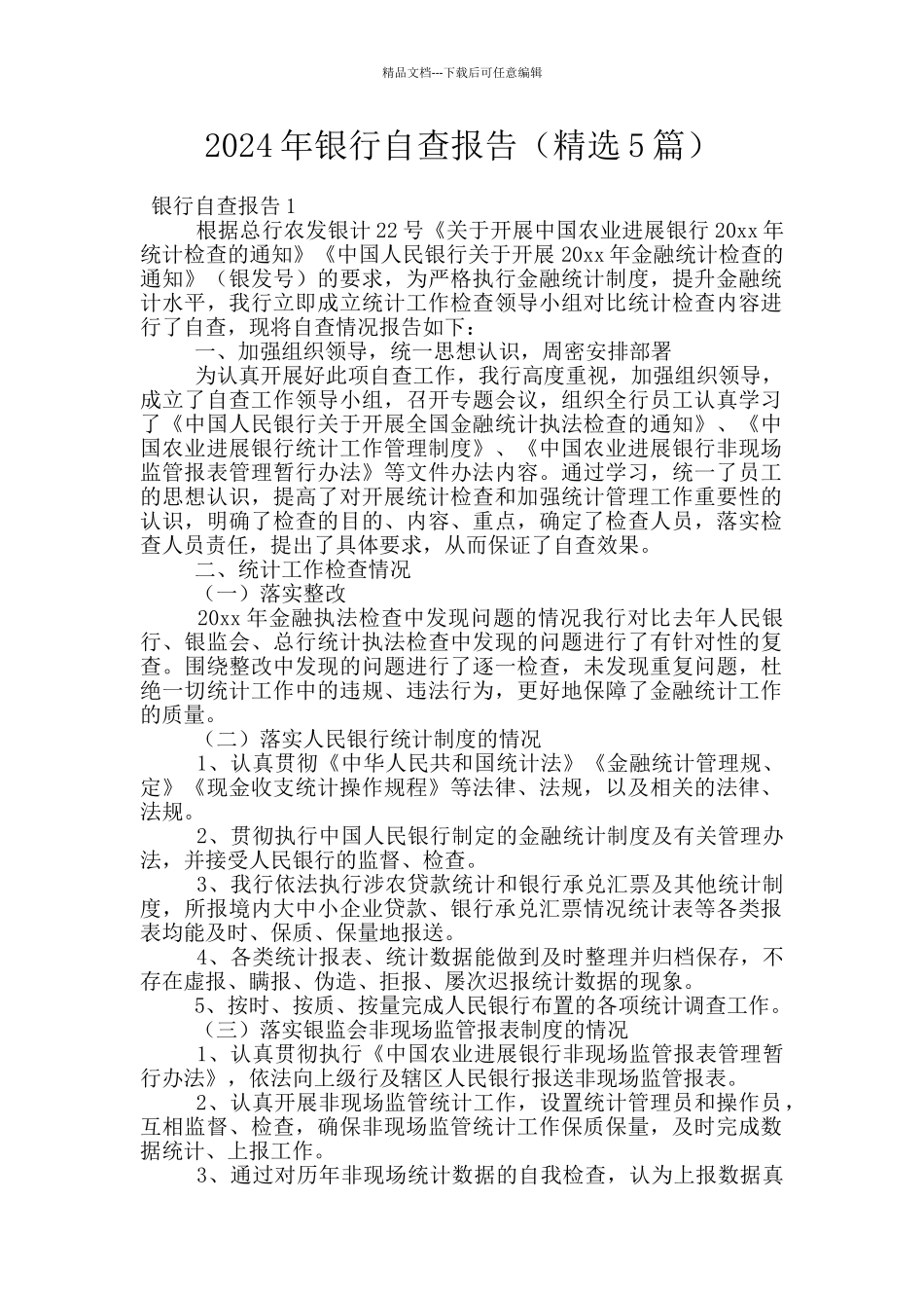 2024年银行自查报告_第1页