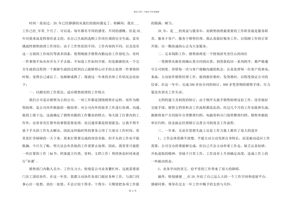 2024年销售助理年度工作总结报告五篇_第2页