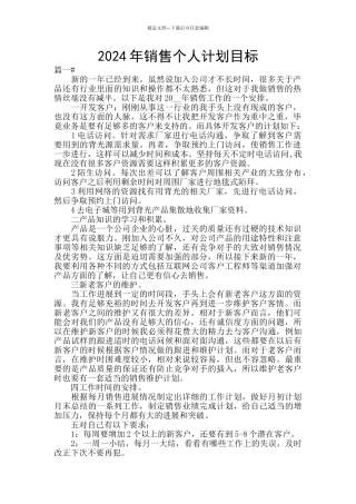 2024年销售个人计划目标