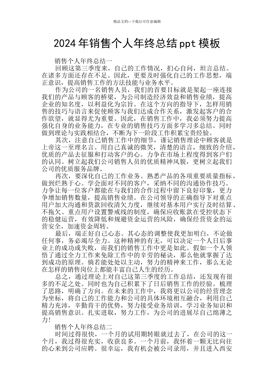 2024年销售个人年终总结ppt模板_第1页