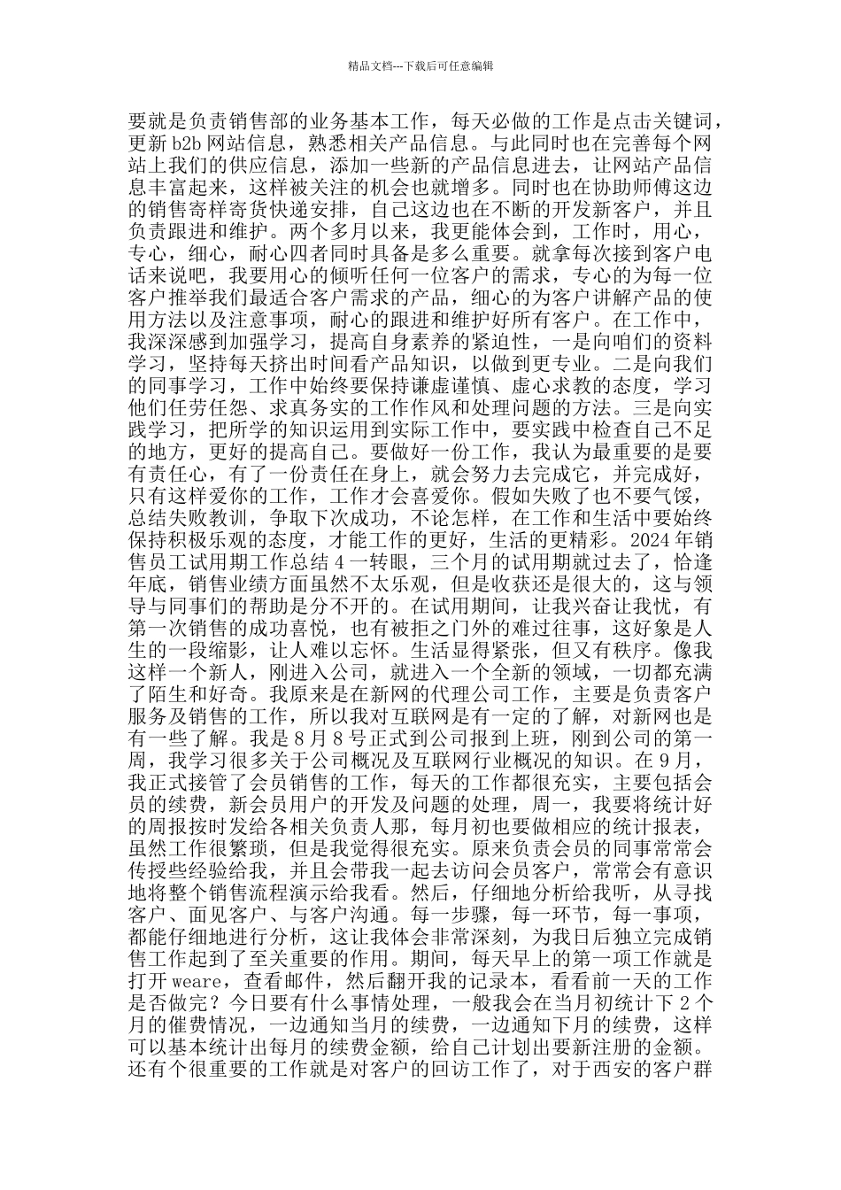 2024年销售员工试用期工作总结_第3页