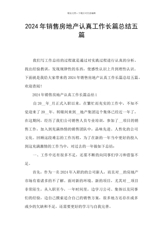 2024年销售房地产认真工作长篇总结五篇