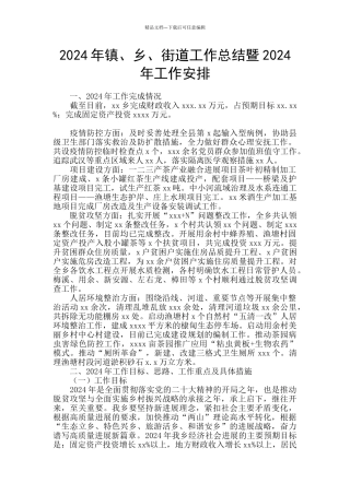 2024年镇、乡、街道工作总结暨2024年工作安排