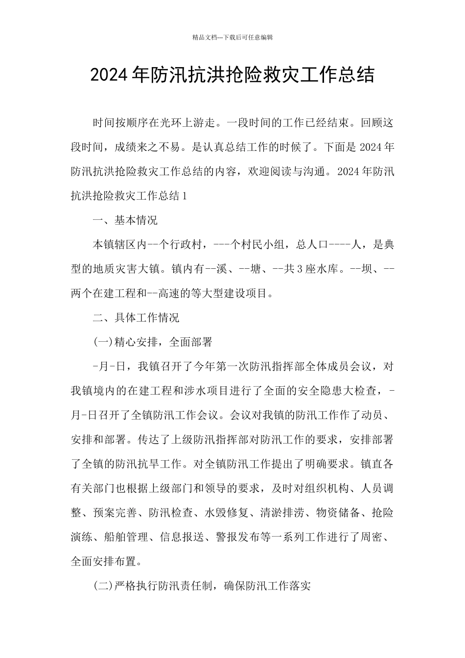 2024年防汛抗洪抢险救灾工作总结_第1页